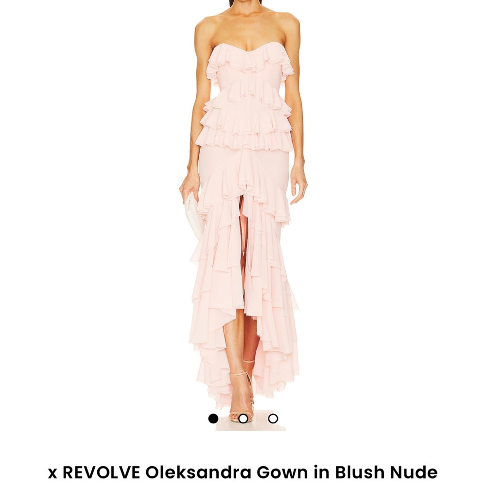 Michael Costello Strapless Ruffled Gown in Blush